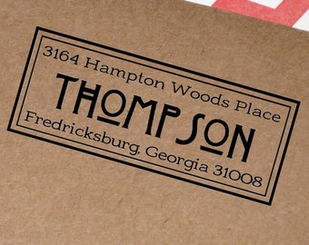Custom Personalized Craftsman Style Font Self Inking Return Address Classic Masculine Address Lable Stamp on a Handle Arts and Crafts Font