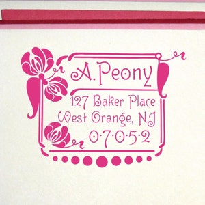 Sello de dirección personalizado Peony Art Nouveau, flor Art Nouveau, flor de peonía Art Déco, sello de dirección de boda Art Nouveau, sello de boda personalizado