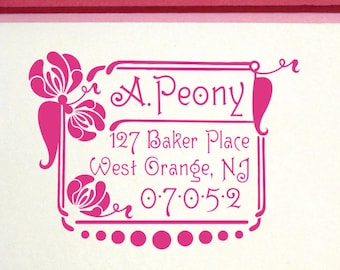 Peony Art Nouveau Custom Address Stamp, Art Nouveau Flower, Art Deco Peony Flower, Art Nouveau Wedding Address Stamp, Custom Wedding Stamp