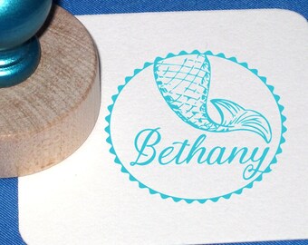 Mermaid Name Stamp, Personalized Mermaid Stamp, Stocking Stuffer, Little Mermaid Rubber Stamp, Mermaid Birthday Party, Custom Mermaid Stamp