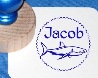Shark Child's Personalized Stamp, Shark Rubber Stamp, Great White Shark, Custom Name Stamp for Kids, Personalized Shark, Stocking Stuffer