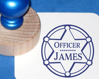 Sello de oficial de policía para niños, sello de sheriff para niños, sello de nombre personalizado, sello de goma personalizado para niños, juego de detectives, regalo para niños pequeños
