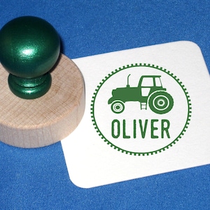 Tractor Name Stamp, Personalized Stamp, Farmer Birthday, Tractor Invitation, Farmer Stamp, Little Boy Stocking Stuffer, John Deere Party