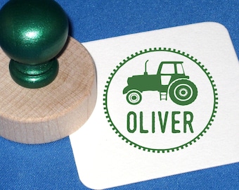 Tractor Name Stamp, Personalized Stamp, Farmer Birthday, Tractor Invitation, Farmer Stamp, Little Boy Stocking Stuffer, John Deere Party