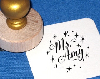 Stars Name Stamp, Sparkles and Brush Script Name Stamp, Teacher Gift Idea, Sparkly Gift, Custom Name Stamp, Stocking Stuffer Tween