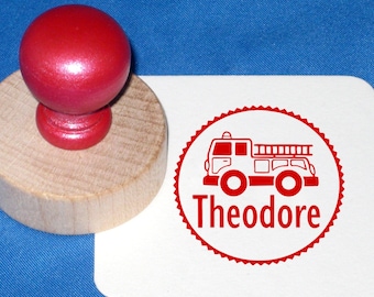 Sello personalizado para niños con diseño de camión de bomberos, sello con nombre, regalo de camión de bomberos, bombero, fiesta de cumpleaños de bomberos, invitación a fiesta de bomberos, preescolar