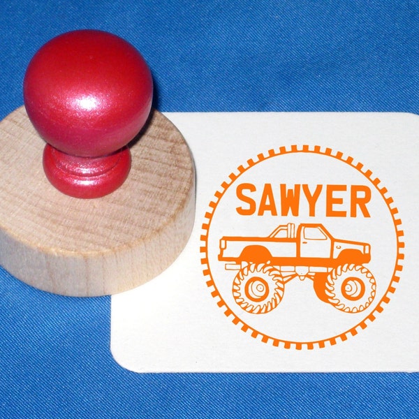 Monster Truck Stamp, Little Boys Name Stamp Personalized Pickup Truck Rubber Stamp Monster Truck Birthday Party, Pick-up Truck Reward Stamp