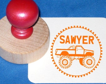 Monster Truck Stamp, Little Boys Name Stamp Personalized Pickup Truck Rubber Stamp Monster Truck Birthday Party, Pick-up Truck Reward Stamp