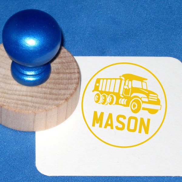 Construction Truck Stamp, Personalized Little Boys Stocking Stuffer, Name Rubber Stamp, Dump Truck, Tonka Truck Stamp, Construction Birthday