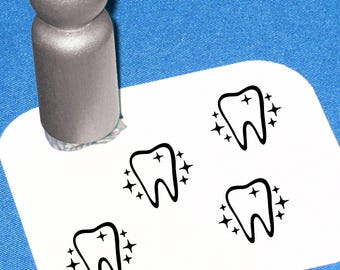 Tooth Rubber Stamp, Sparkling Tooth Stamp, Dentist Appointment, Tooth Brushing Stamp
