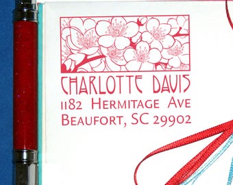 Cherry Blossom Return Address Stamp, Custom Sakura Address Label Pre-inked Stamp