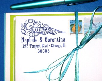 Windy Sky Address Stamp, Cloud Wedding Invitation Address, Wind and Sea, Engagement Gift, Head in the Clouds Gift, Art Nouveau Font Address