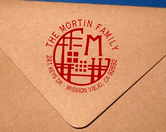 Custom Craftsman Style Address Stamp, Mission Style Return Address Label, Arts and Crafts Font, Monogram Address Stamp, Round Address