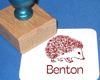Hedgehog Rubber Stamp, Personalized Hedgehog Name Stamper for Kids, Personalized Hedgehog Gift, Wooden Stamp or Self Inking