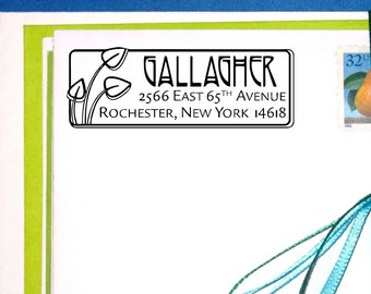 Self Inking Address Stamp, Rennie Mackintosh Style, Art Deco Leaves, Custom Selfinking Return Address Stamp, Arts and Crafts Style Stamp