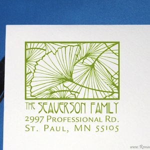 Ginkgo Return Address Art Deco Address Stamp Square Design Craftsman Ginko Address Label