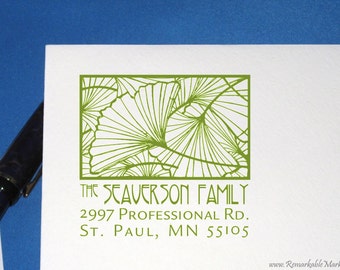 Ginkgo Return Address Art Deco Address Stamp Square Design Craftsman Ginko Address Label