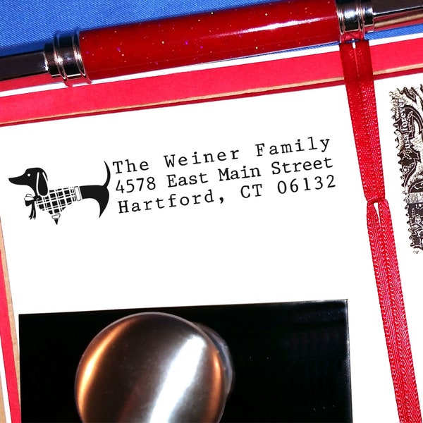 Doxie Stamp, Self-Inking Wiener Dog Address Stamp, Dachshund Return Address, Dog Mom Gift Idea, Doxie in Sweater, Dachshund Christmas Gift