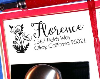 Personalized Poppy Flower Address Stamp, Custom Floral Stamp, Wedding Stamp, Family Address Stamp, Poppies Address Stamp, Botanical Address