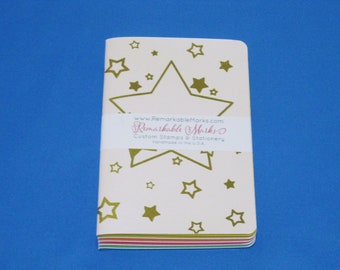 Dot Journal Set of 5 Notebooks, Rainbow Stars, Real Foil Cover, Pocket Journal Set, Stocking Stuffer for Boys or Girls. Primary Rainbow