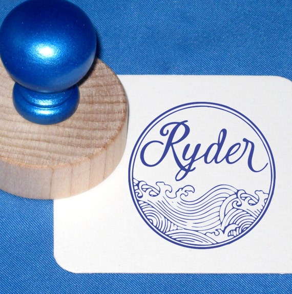 Kids Name Stamp, Teen Personalized Gift, Surfer, Wave Stamp for Kids, Waves, Tsunami, Beach, Ocean Waves, Kids Stationery, Stocking Stuffer