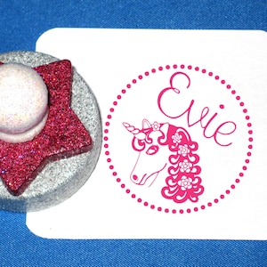 Unicorn Name Stamp, Girls Stocking Stuffer, Unicorn Rubber Stamp, Sparkly Gift for Girls, Personalized Unicorn Gift, Unicorn Kids stamp