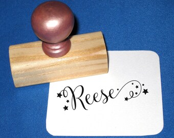 Star Name Stamp, Kids Personalized Stamp with Star Script Font, Wooden Handle or Pre-inked Many Color Options