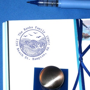 Waves Return Address, Beachfront Property Address Stamp, Self-Inking Beach Address, Tsunami, Seagulls Stamp, Waves Stamp, Water Address TYPE