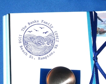 Waves Return Address, Beachfront Property Address Stamp, Self-Inking Beach Address, Tsunami, Seagulls Stamp, Waves Stamp, Water Address TYPE