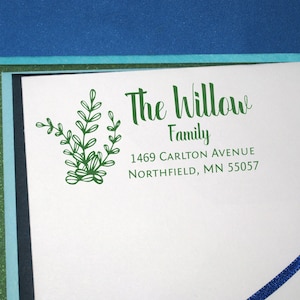 Botanical Address Stamp, Custom Botanical Stamp, Family Address Stamp, Wedding Stamp, Large Size, Plant Sprigs Floral Eucalyptus Branches