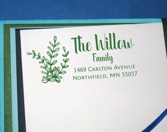 Botanical Address Stamp, Custom Botanical Stamp, Family Address Stamp, Wedding Stamp, Large Size, Plant Sprigs Floral Eucalyptus Branches