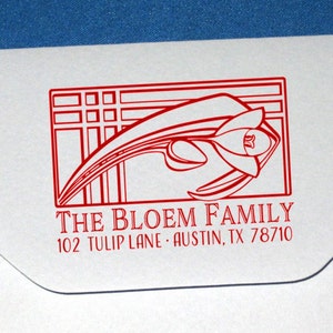 Tulip Return Address, Craftsman Style Address Stamp, Art Deco Address Stamp, Tulip Custom Rubber Stamp, Wedding Stamp, Self Inking Stamp