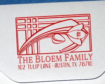 Tulip Return Address, Craftsman Style Address Stamp, Art Deco Address Stamp, Tulip Custom Rubber Stamp, Wedding Stamp, Self Inking Stamp