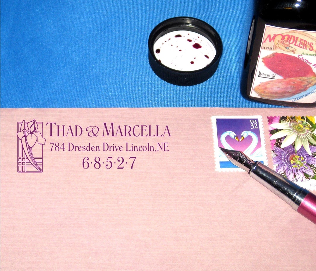 iris-address-stamp-craftsman-style-iris-art-deco-iris-iris-etsy