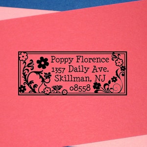Self Inking Return Address Stamp, Flower Address Stamp, Feminine Address, Address Rubber Stamp, Toleware Pattern, Embroidery Design