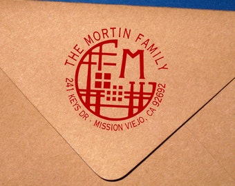 Craftsman Monogram Self-inking Address Stamp,  Art Deco, Prairie Address, Arts and Crafts Monogram Address, Craftsman Home Address Stamp 11