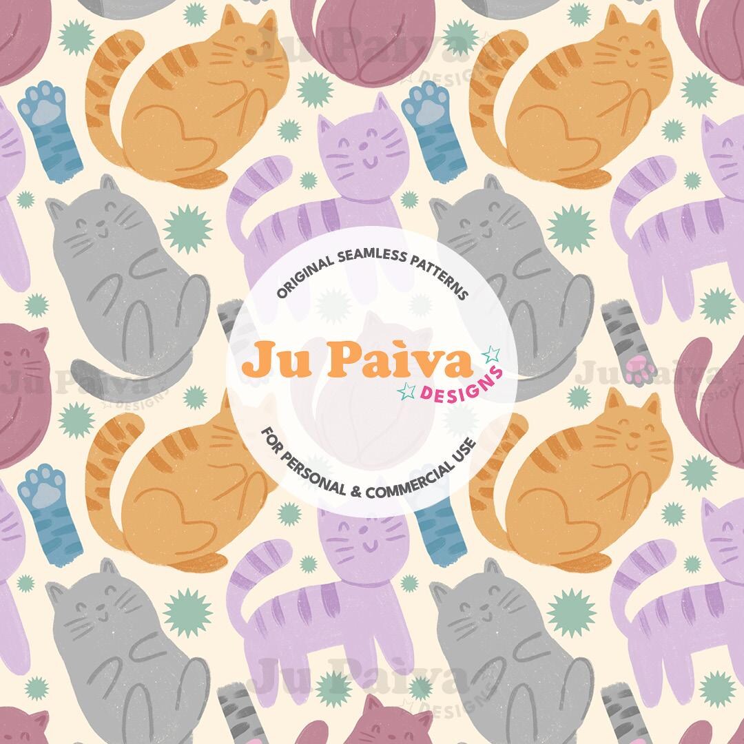 Cartoon Cat Seamless Pattern on Beige Background - Etsy
