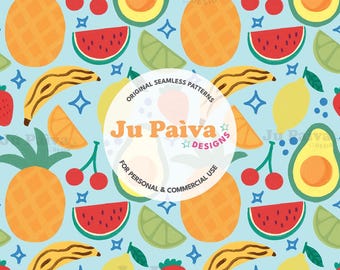 Fruit Seamless Pattern with Pineapple and Watermelon