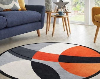 Handmade Tufted Round Rug, Modern Abstract Circle Rug, Geometric Area Rug, Contemporary Living Room Decor, Custom Wool Carpet 4x4 5x5x 6x6