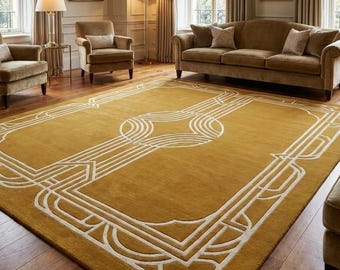 8x10 Mustard Geometric Tufted Rug, Modern Art Deco Living Room Carpet 5x8 6x9 7x10 8x10 9x12