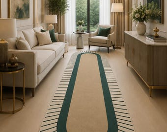 Alfombra ovalada moderna, alfombra de pasillo con borde verde, alfombra personalizada, alfombra minimalista, alfombra de entrada, decoración para sala de estar