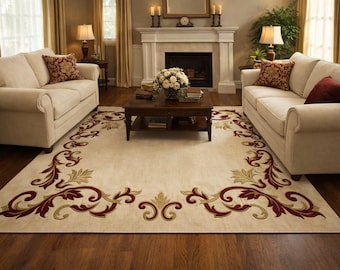 Handgefertigter Teppich, Handgefertigter Teppich, Teppich mit Rautenmuster, Beige Roter Teppich, Handgefertigter Teppich, Wollteppich für Wohnzimmer, Wollteppich 15x7 5x8 7x10