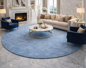 Handmade Tufted Round Blue Rug, Modern Luxury Living Room Rug, Soft Minimalist Carpet, Custom Area Rug Home Decor