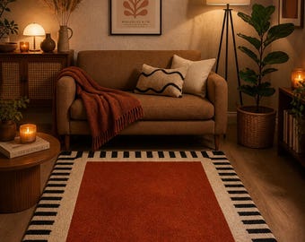 Alfombra de terracota moderna de 8 x 10 pies, hecha a mano, con mechones, estilo bohemio, para sala de estar, 4x6, 5x8, 6x8, 8x11.