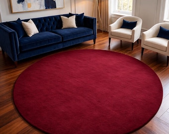 Handmade Round Tufted Rug, Red Area Rug, Modern Living Room Carpet, Custom Plush Floor Decor Gift