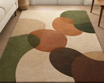 Modern Abstract Tufted Rug, Handmade Area Rug, Geometric Living Room Rug, Neutral Contemporary Carpet Home Decor