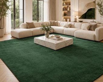 Dark Green Tufted Rug Handmade Large Area Rug Modern Living Room Carpet