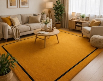 Mustard Yellow Tufted Rug Handmade Minimalist Modern Living Room Area Carpet