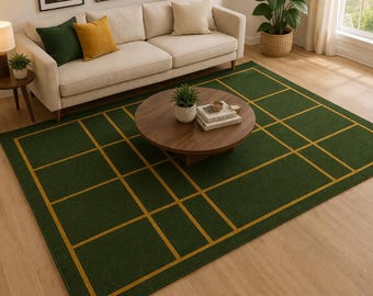 Green Geometric Tufted Rug Handmade Modern Area Rug Minimalist Living Room Carpet Grid Pattern Rug Home Decor 5x8 6x9 8x10