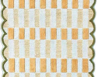 Tappeto a scacchiera trapuntato fatto a mano, 274 x 366 cm, con bordo smerlato, moderno, dai colori pastello, in lana, ideale per soggiorno, camera da letto e arredamento casa.